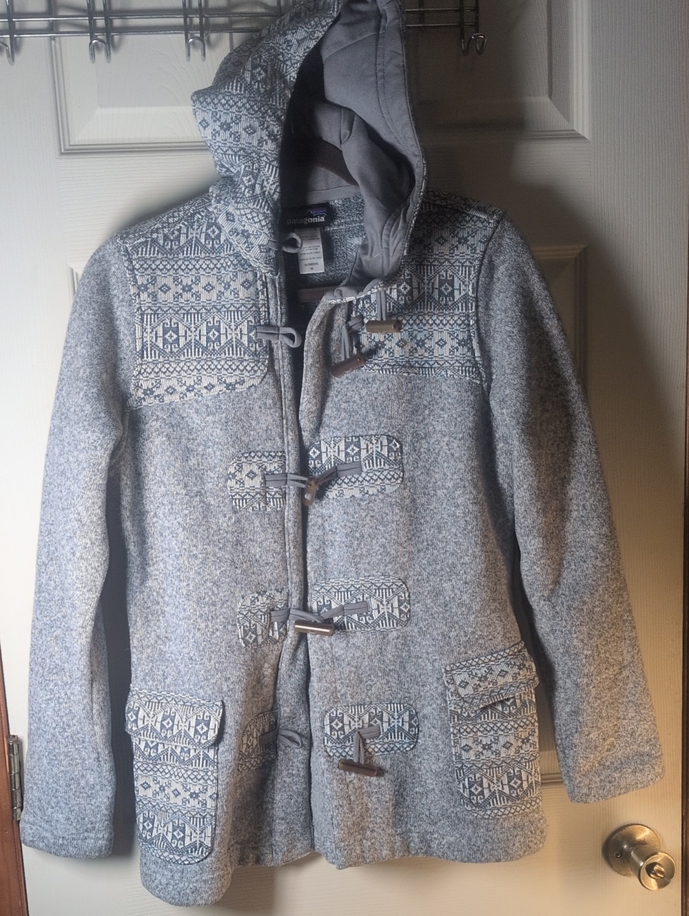 Patagonia Light Gray Hooded Toggle Pea Coat with Nordic Yoke